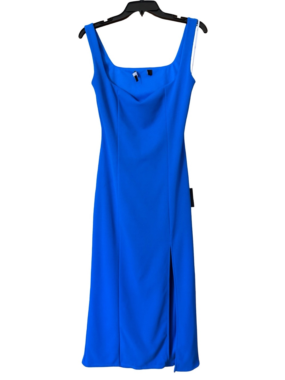 Lulu's Cobalt Blue Square Neck Midi Dress with Side Slit and Cut Out Back